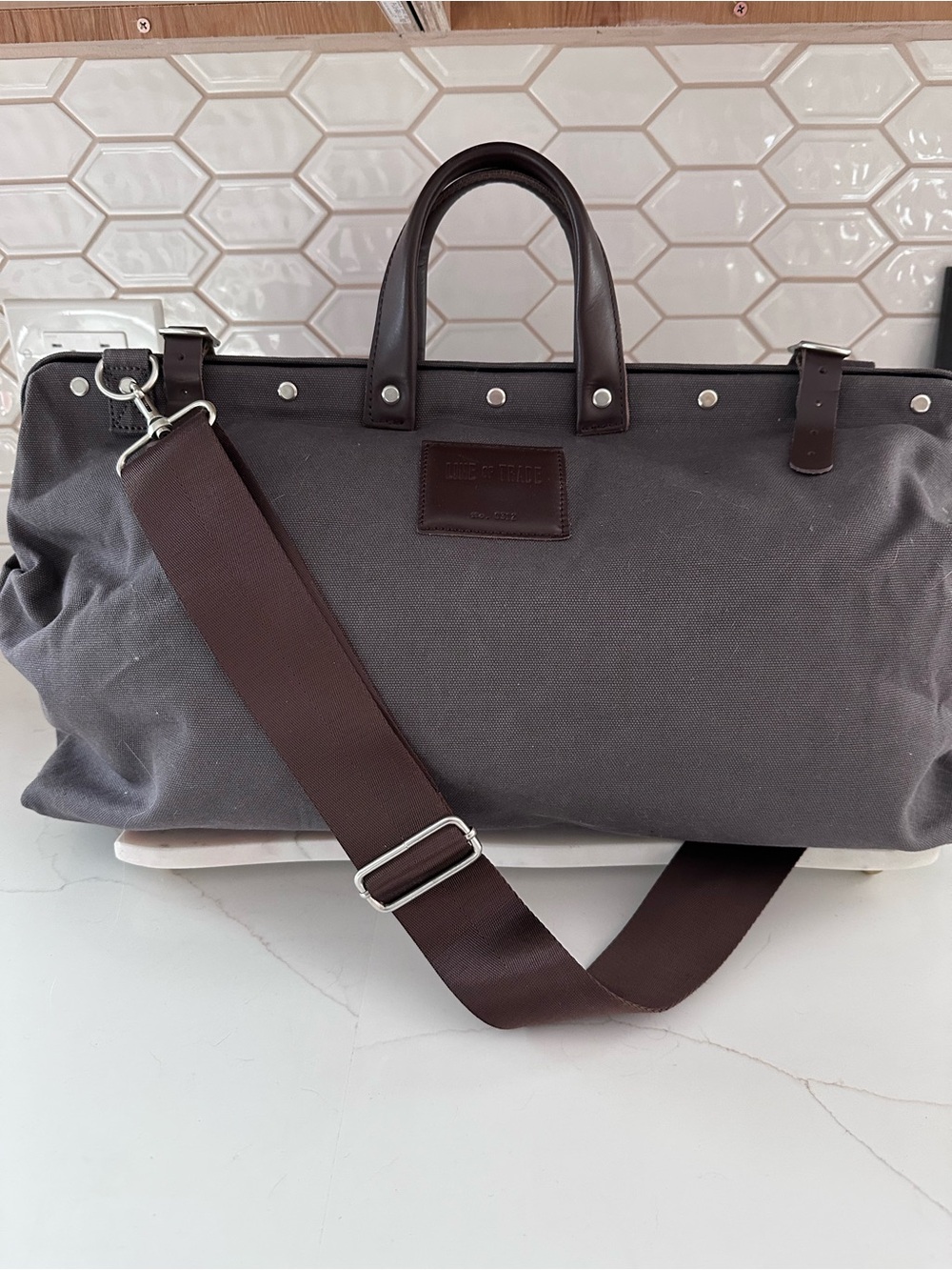 Line of Trade Gray Canvas Weekender Bag
